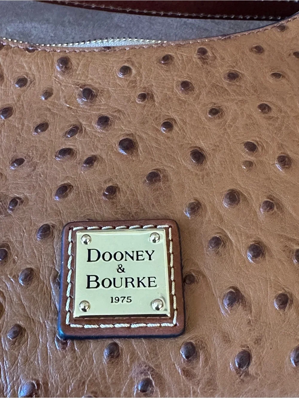 Dooney & Bourke Cognac Ostrich-Embossed Shoulder Bag with Matching Coin Purse